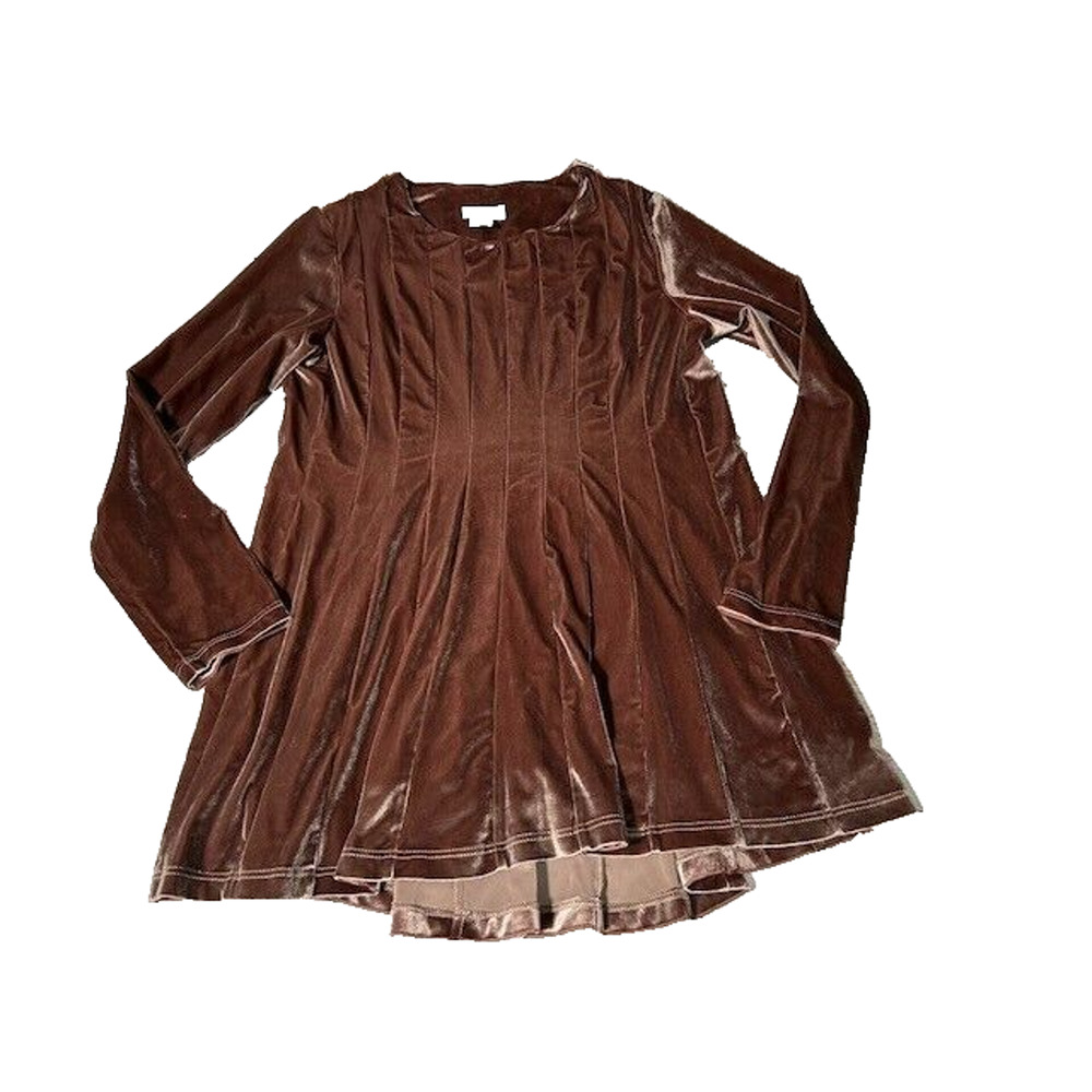 Soft Surroundings Womens Velvet Bella Rose Long Sleeve Top Pleated Purple Size M